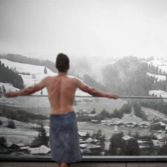 Ausblick auf Steibis von der Aquaria Saunaterrasse im Winter